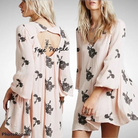 Free People Gauzy Pink Austin Swing Dress with Embroidery - Size Small - Picture 4 of 8
